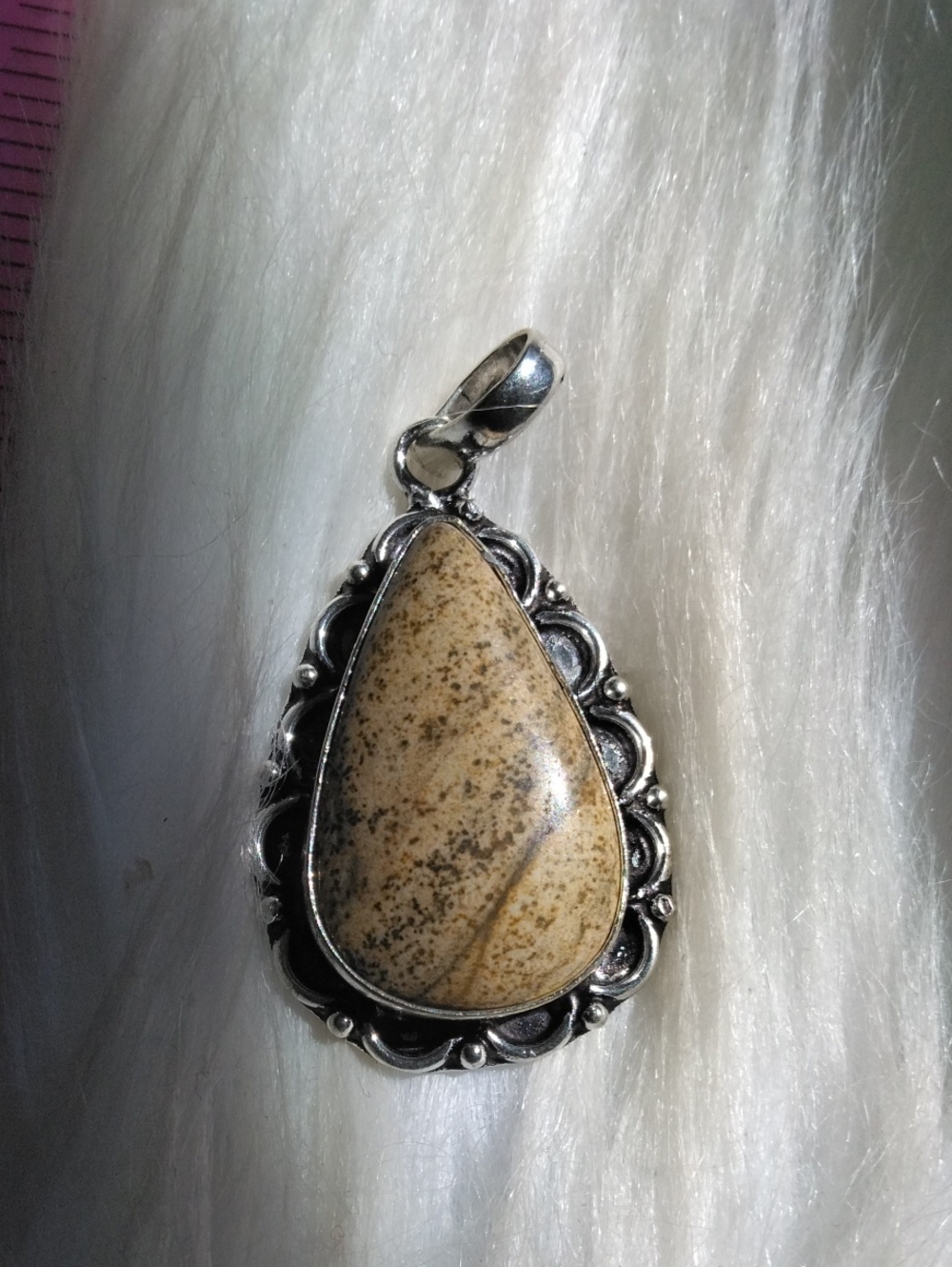 Picture Jasper Silver Plated Gemstone Necklace Pendant
